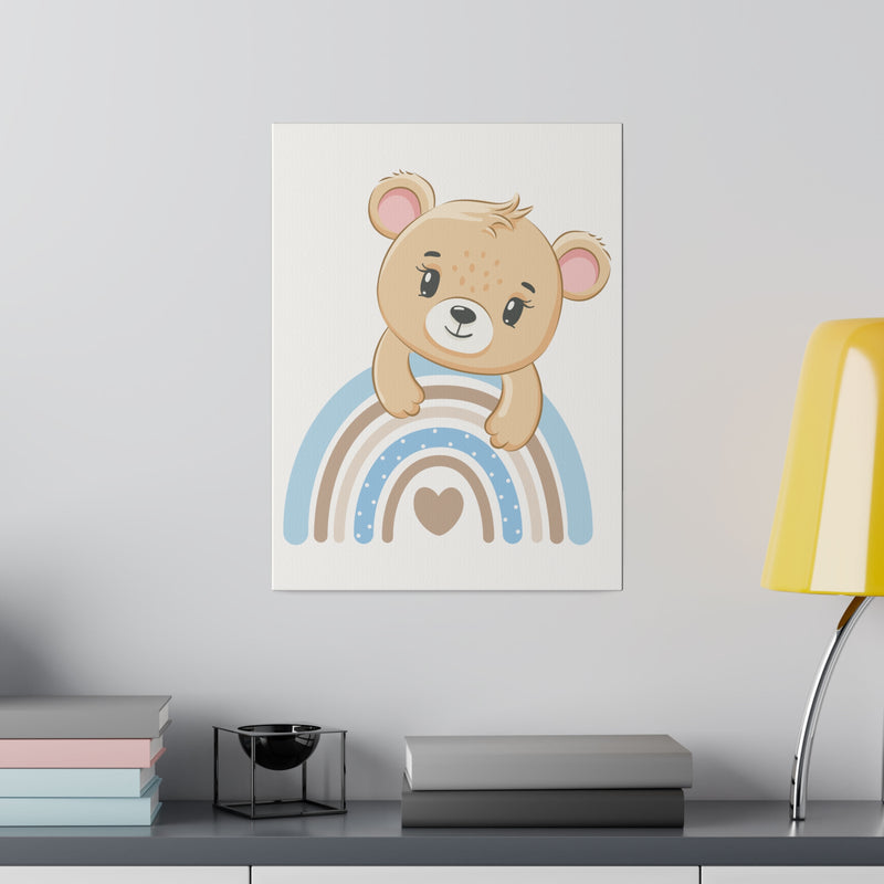 Blue Rainbow Bear Matte Canvas, Stretched