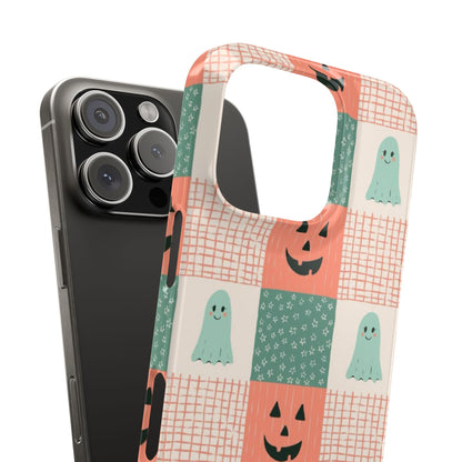 Ghost and Pumpkin Checkered Slim iPhone Case