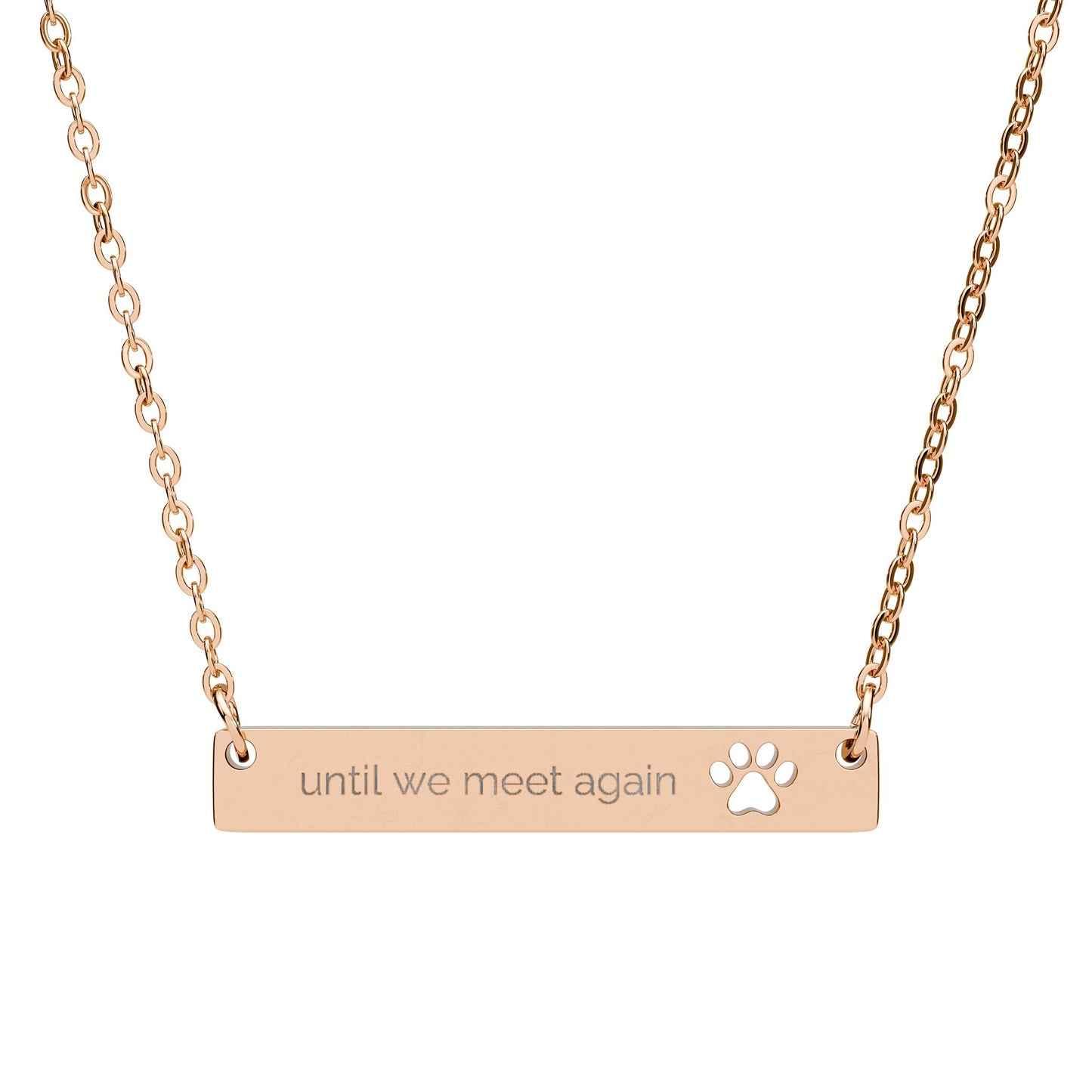 Until We Meet Again Custom Engraved Memorial Paw Print Cutout Bar Necklace