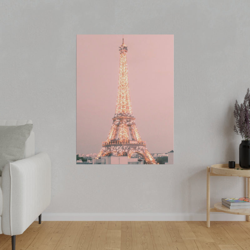 Sunset Paris Eiffel Tower Matte Canvas, Stretched