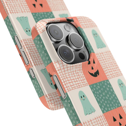 Ghost and Pumpkin Checkered Slim iPhone Case