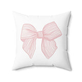 Striped Pink Bow Faux Suede Square Pillow