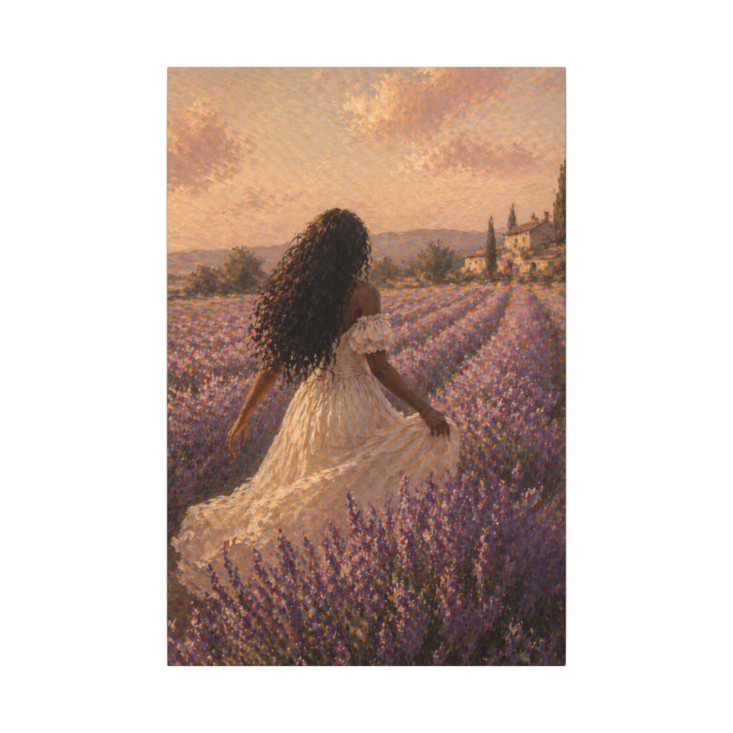Lavender Field Canvas Print — Woman in Spring Meadow (Matte Stretched)