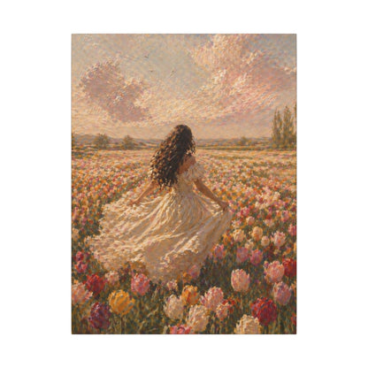 Spring Meadow Canvas Print - Woman in Lavender Field Matte Stretched Wall Art