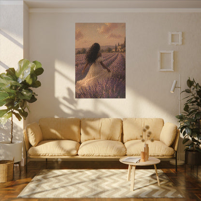 Lavender Field Canvas Print — Woman in Spring Meadow (Matte Stretched)