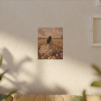 Spring Meadow Canvas Print - Woman in Lavender Field Matte Stretched Wall Art