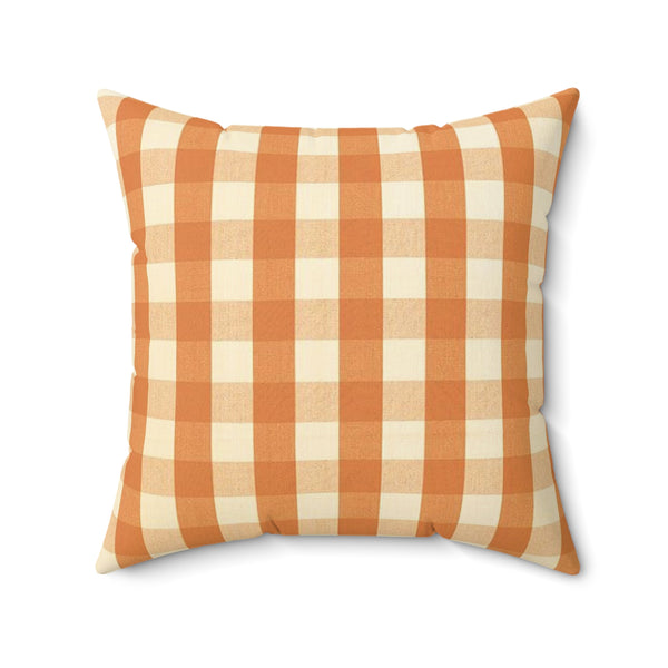 Orange Cream Plaid Faux Suede Square Pillow